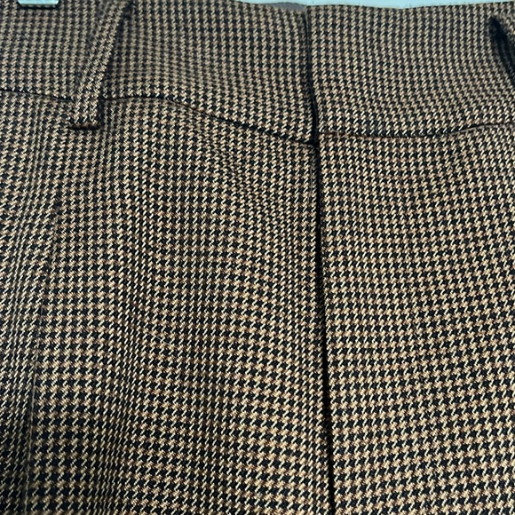 Brown Houndstooth Wool Blend Pleated Pants Women Size 38 - Picture 2 of 6